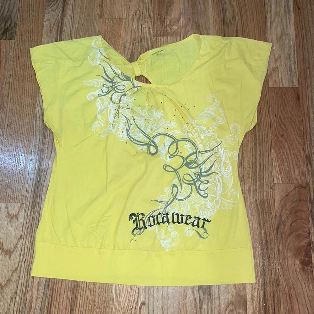 Rocawear Yellow Y2K Bow Back Tee T-Shirt Women Plus XXL